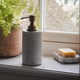 Nkuku Asana Marble Soap Dispenser – Grey, Hand-Etched