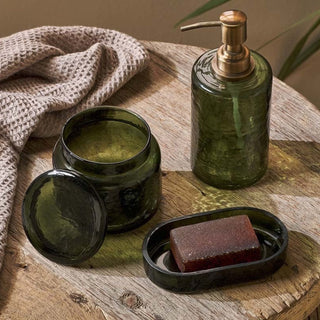 Nkuku Ilcoso Recycled Hammered Glass Soap Dispenser – Green
