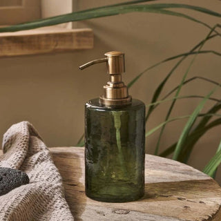 Nkuku Ilcoso Recycled Hammered Glass Soap Dispenser – Green