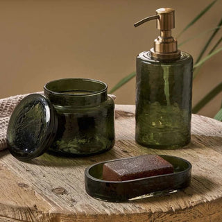 Nkuku Ilcoso Recycled Hammered Glass Soap Dispenser – Green