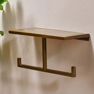 Nkuku Mahi Wall Mounted Double Toilet Roll Holder with Shelf – Aged Brass