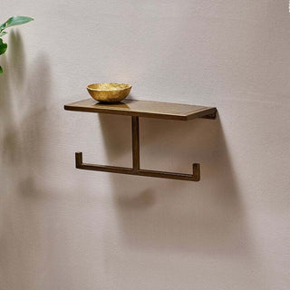 Nkuku Mahi Wall Mounted Double Toilet Roll Holder with Shelf – Aged Brass