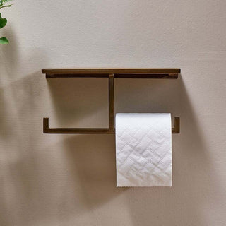 Nkuku Mahi Wall Mounted Double Toilet Roll Holder with Shelf – Aged Brass