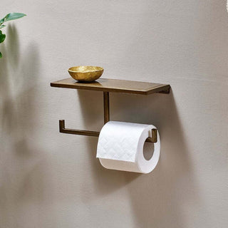 Nkuku Mahi Wall Mounted Double Toilet Roll Holder with Shelf – Aged Brass