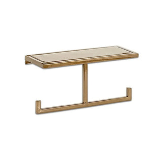 Nkuku Mahi Wall Mounted Double Toilet Roll Holder with Shelf – Aged Brass