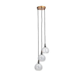 Nkuku Ziva Recycled Glass 3-Light Cluster Pendant – Clear & Antique Brass