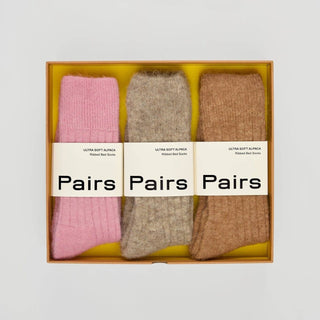 Pairs Alpaca Bed Socks Gift Set – 3 Pairs in Pink, Grey & Beige