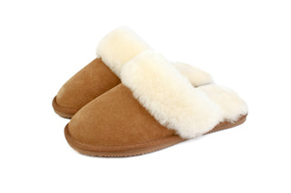 Suede Mule Slippers with Sheepskin Lining & Collar