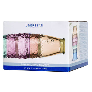 Uberstar Rainbow Fish Glasses – Set of 4 Ombre Stacking Tumblers 250ml