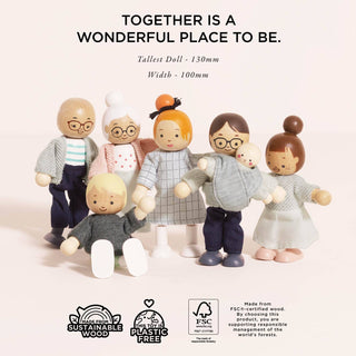 Wooden Doll Family Set — Posable FSC® Dolls with Hand-Finished Outfits