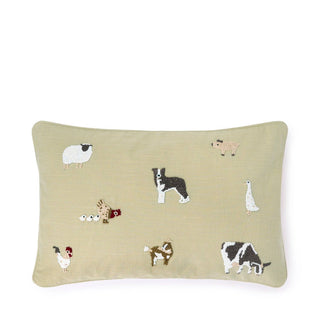 Farm Friends Hand-Embroidered Cotton Cushion with Feather Inner