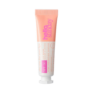 Lip balm tube with 'hello sunday' branding on a white background