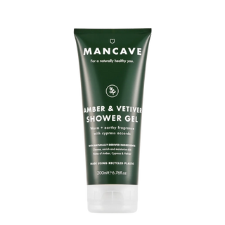 ManCave Amber & Vetiver Shower Gel tube on a white background - Pangolins