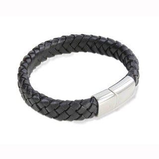 Black 8mm Leather Bracelet with Stainless Steel Clasp - Pangolins