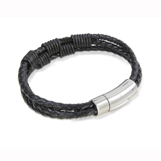 Dalaco Men’s Black Leather Triple Wrap Bracelet | Braided Leather Bracelet Gift