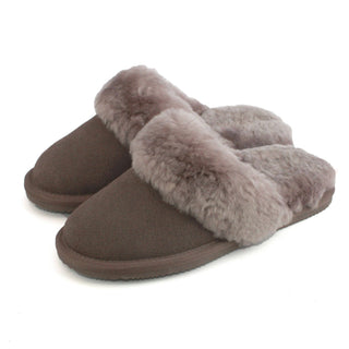 Suede Mule Slippers with Sheepskin Lining & Collar