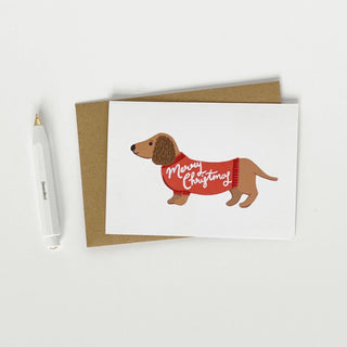 Dachshund pulling a Sledge Merry Christmas Card Pack - Pangolins