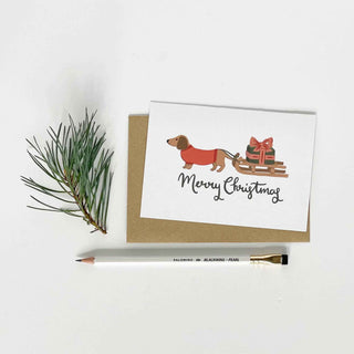Dachshund pulling a Sledge Merry Christmas Card Pack - Pangolins