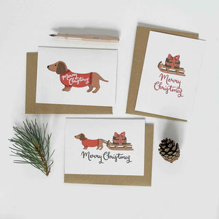 Dachshund pulling a Sledge Merry Christmas Card Pack - Pangolins