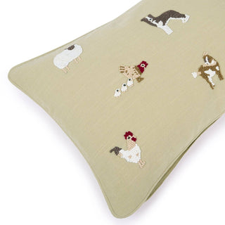 Farm Friends Hand-Embroidered Cotton Cushion with Feather Inner