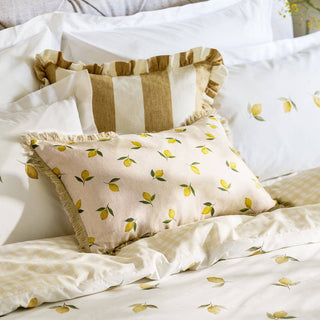 Lemon Linen Blend Cushion – Decorative Linen Cushion with Feather Inner