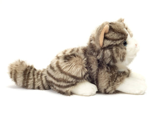 Hermann Teddy Grey Tabby Lying Cat Soft Toy – 20cm Plush Cat