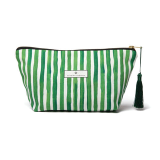 Full Bloom Cotton Wash Bag green striped rear side – Charlotte Posner - Pangolins