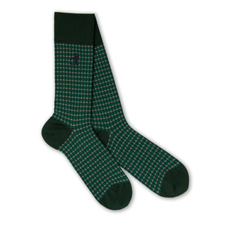 Green houndstooth socks in Scottish Lisle cotton shown as a single pair with mid-calf length