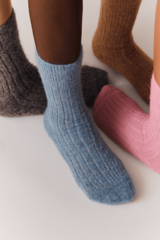 Lido Blue Ultra Soft Alpaca Ribbed Bed Socks - Pangolins