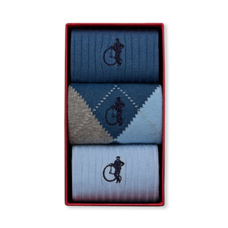 London Sock Company argyle sock gift box in blue colourways