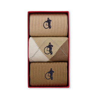London Sock Company argyle sock gift box in neutral sand colourways
