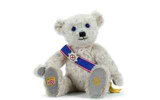 Merrythought HM King Charles III Grey plush teddy bear with royal blue sash - Pangolins