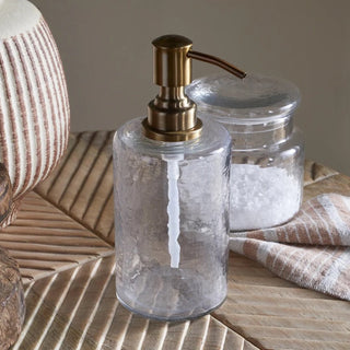 Nkuku Ilcoso Recycled Hammered Glass Soap Dispenser – Clear