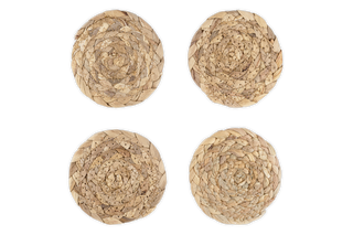 Nkuku Lam water hyacinth coasters set of four natural woven eco-friendly table setting