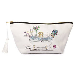Pamper Yourself Washbag colourful lady in bathtub with white tassel on zip - Pangolins
