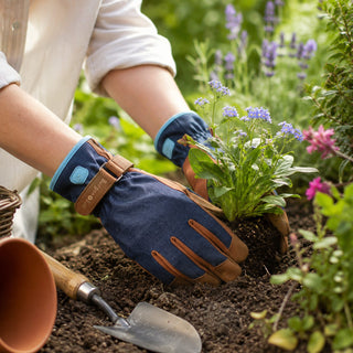 Burgon & Ball Love the Glove navy and tan gardening gloves