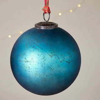 Nkuku Oko Giant Recycled Glass Christmas Bauble – Matt Teal, 15cm