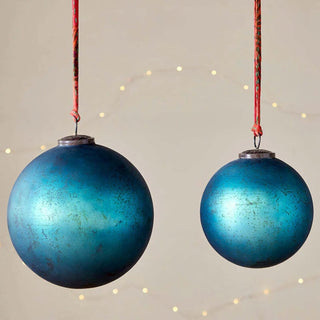 Nkuku Oko Giant Recycled Glass Christmas Bauble – Matt Teal, 15cm