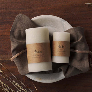 Nkuku Rustic Pillar Candle – Natural Soy Wax Blend, 13cm