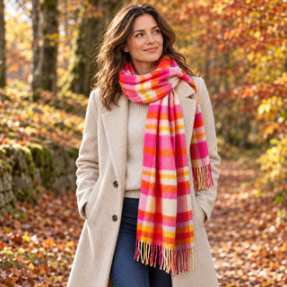 Tweedmill Wide Lambswool Scarf – Vibrant Check