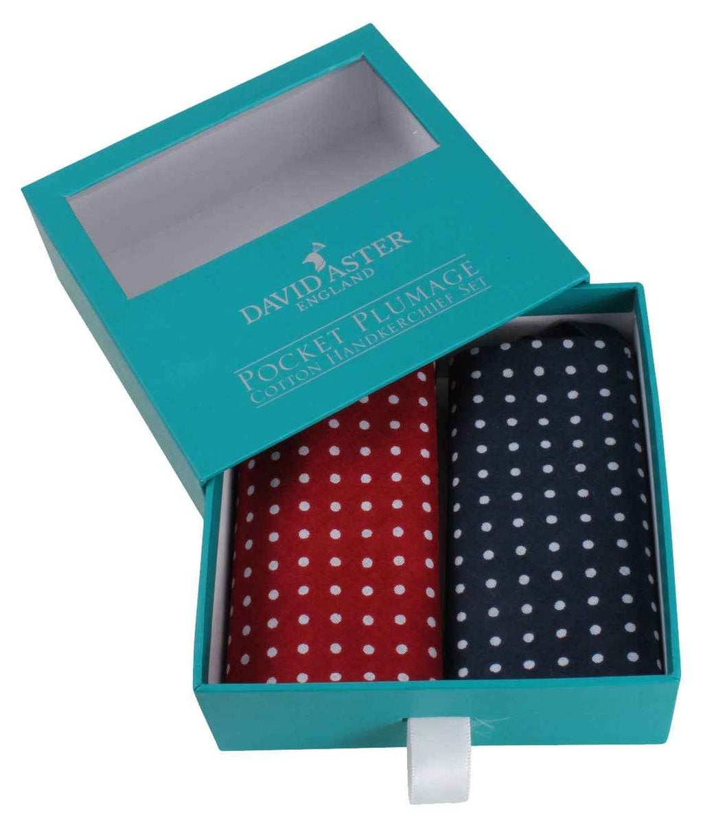 Red & Blue Spot Cotton Handkerchief Gift Set | Men’s Pocket Squares ...