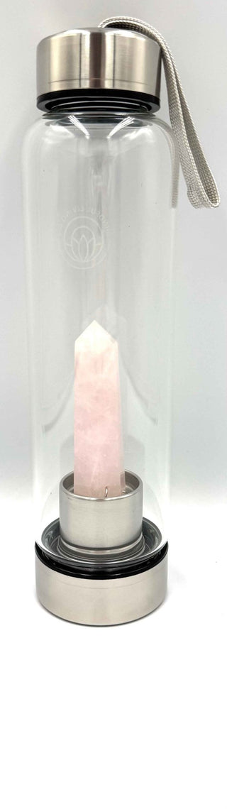 Rose Quartz Gemstone Glass Water Bottle - Pangolins