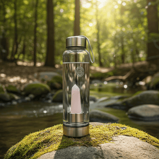 Rose Quartz Gemstone Glass Water Bottle - Pangolins