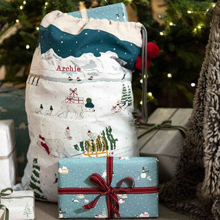 Sophie Allport Snow Season Christmas Sack – Eco - Friendly Cotton Gift Bag - Pangolins