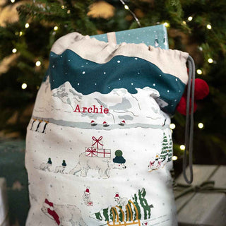 Sophie Allport Snow Season Christmas Sack – Eco - Friendly Cotton Gift Bag - Pangolins