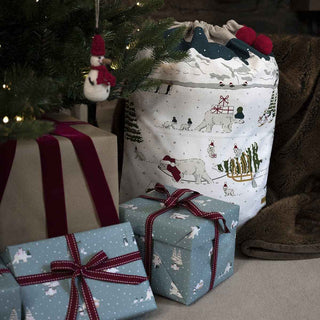 Sophie Allport Snow Season Christmas Sack – Eco - Friendly Cotton Gift Bag - Pangolins