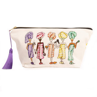 Spa Ladies Washbag 3 ladies wrapped in colourful towels and slippers with purple tassel on zip - Pangolins