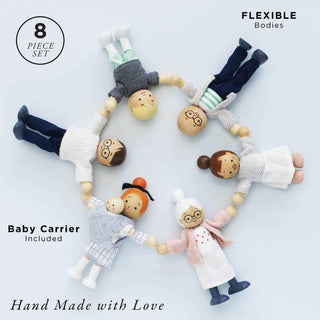 Wooden Doll Family Set — Posable FSC® Dolls with Hand - Finished Outfits - Pangolins