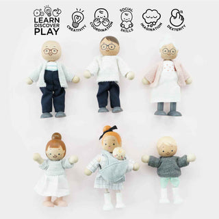 Wooden Doll Family Set — Posable FSC® Dolls with Hand - Finished Outfits - Pangolins