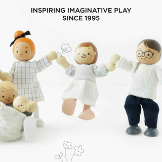 Wooden Doll Family Set — Posable FSC® Dolls with Hand - Finished Outfits - Pangolins